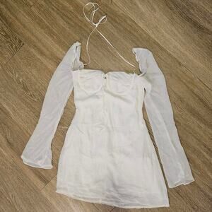 HOUSE OF CB 'Babydoll' Ivory Chiffon Cutout Halter Mini Dress